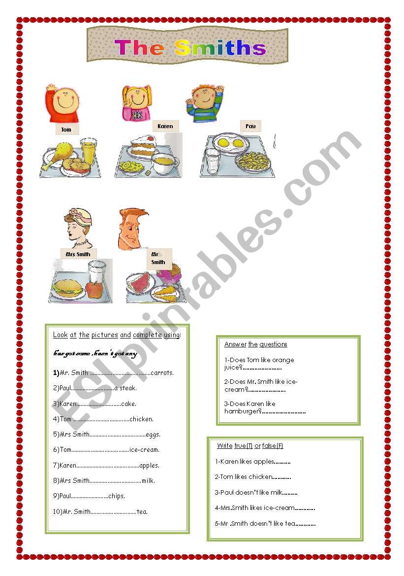 The Smiths worksheet