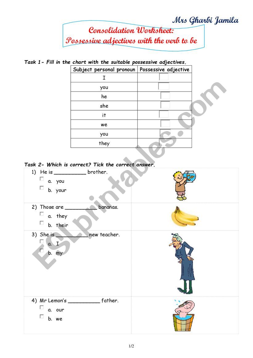 Possessive adjectives worksheet