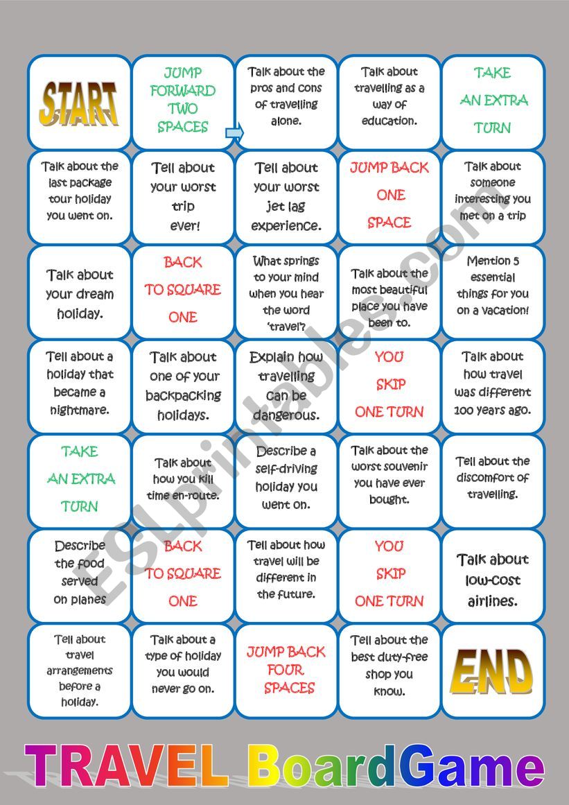 Travelling Board Game board game: English ESL worksheets pdf & doc