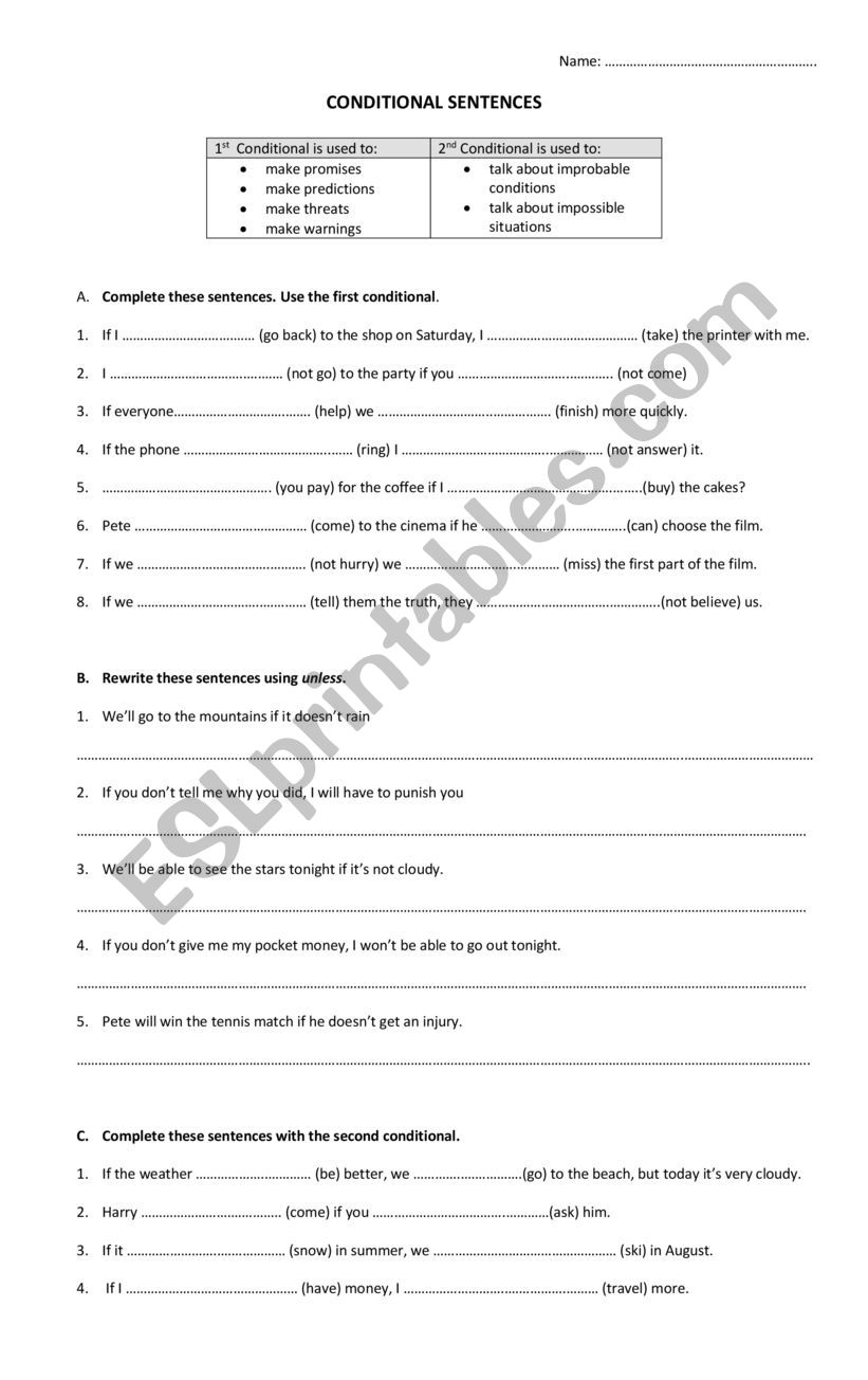 Conditional Sentences worksheet