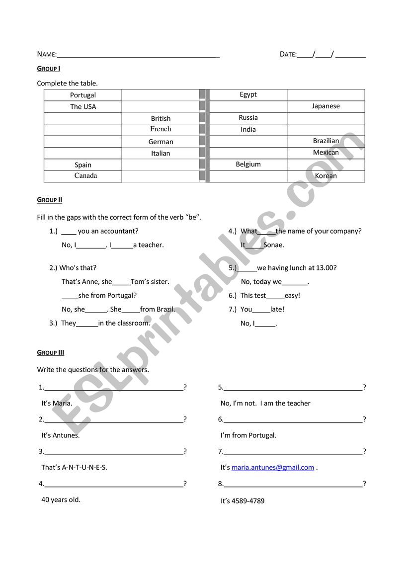 Adults 1 exam worksheet