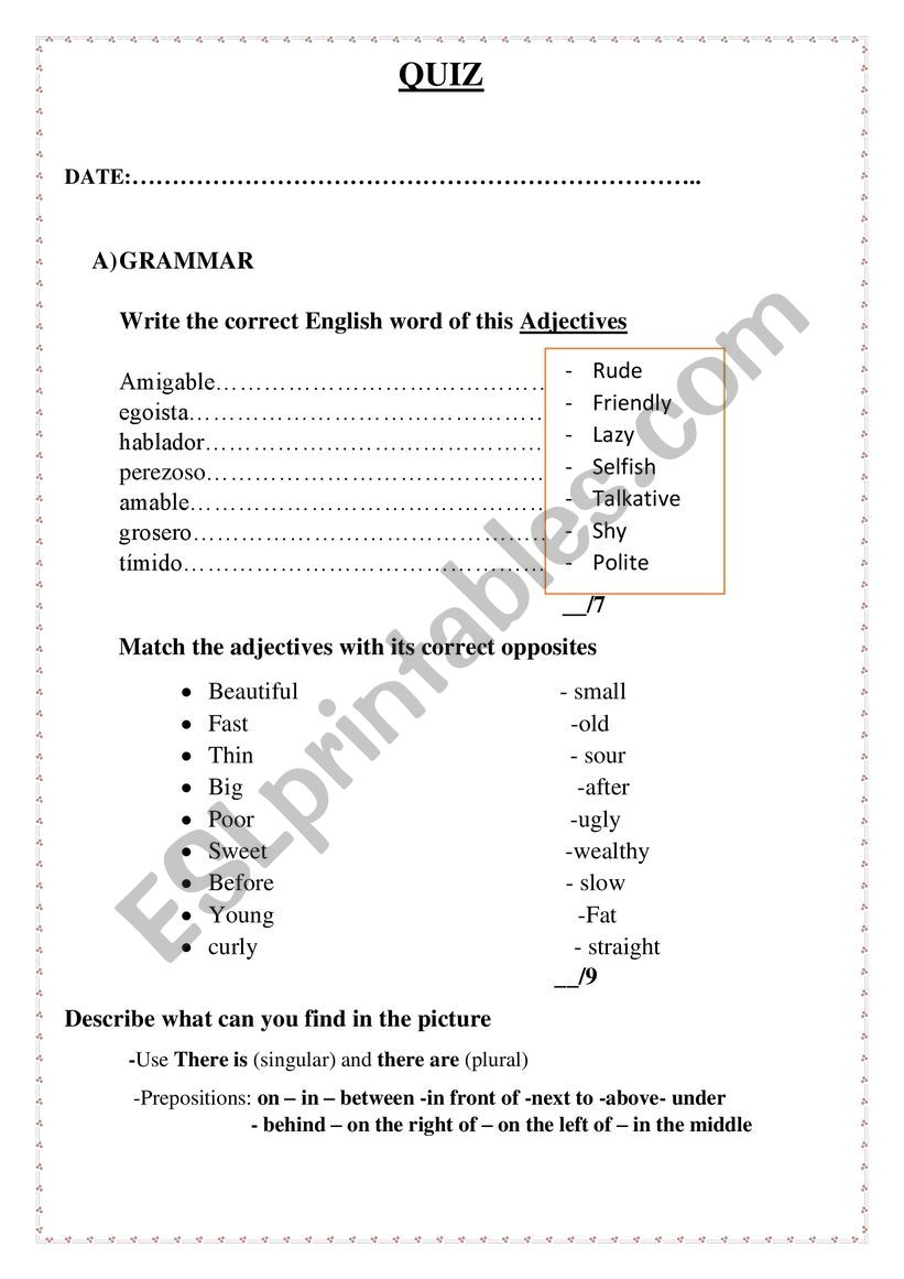 Quiz  worksheet