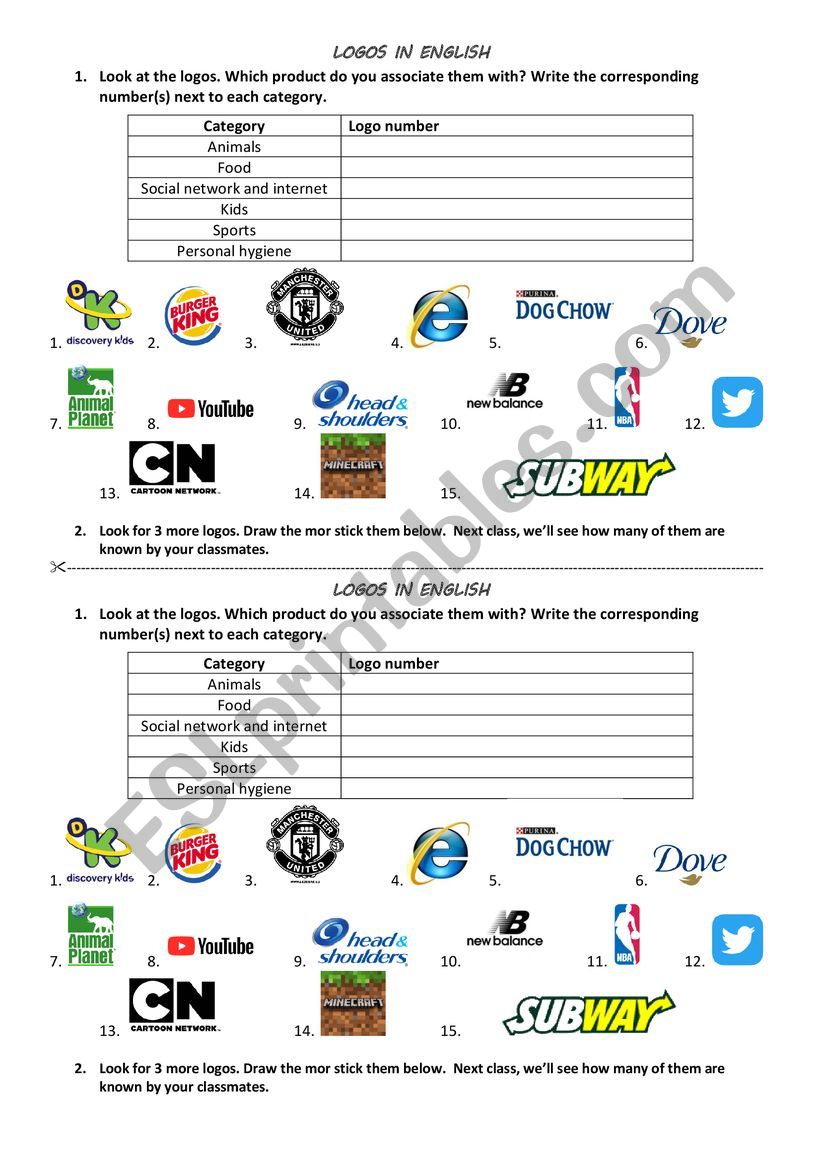 English logos worksheet