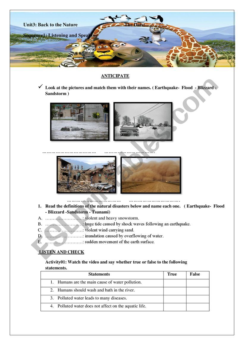 natural disasters worksheet