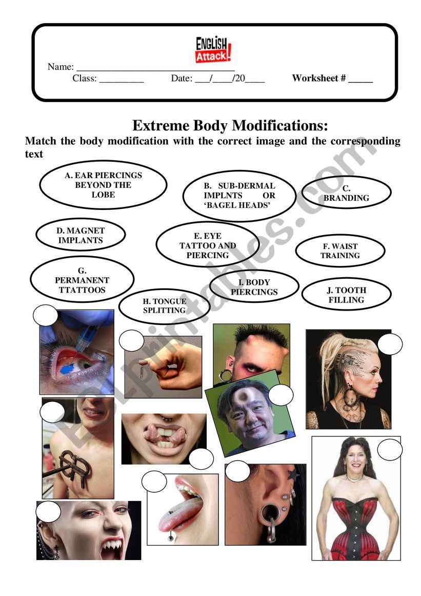 Teens and body modification worksheet