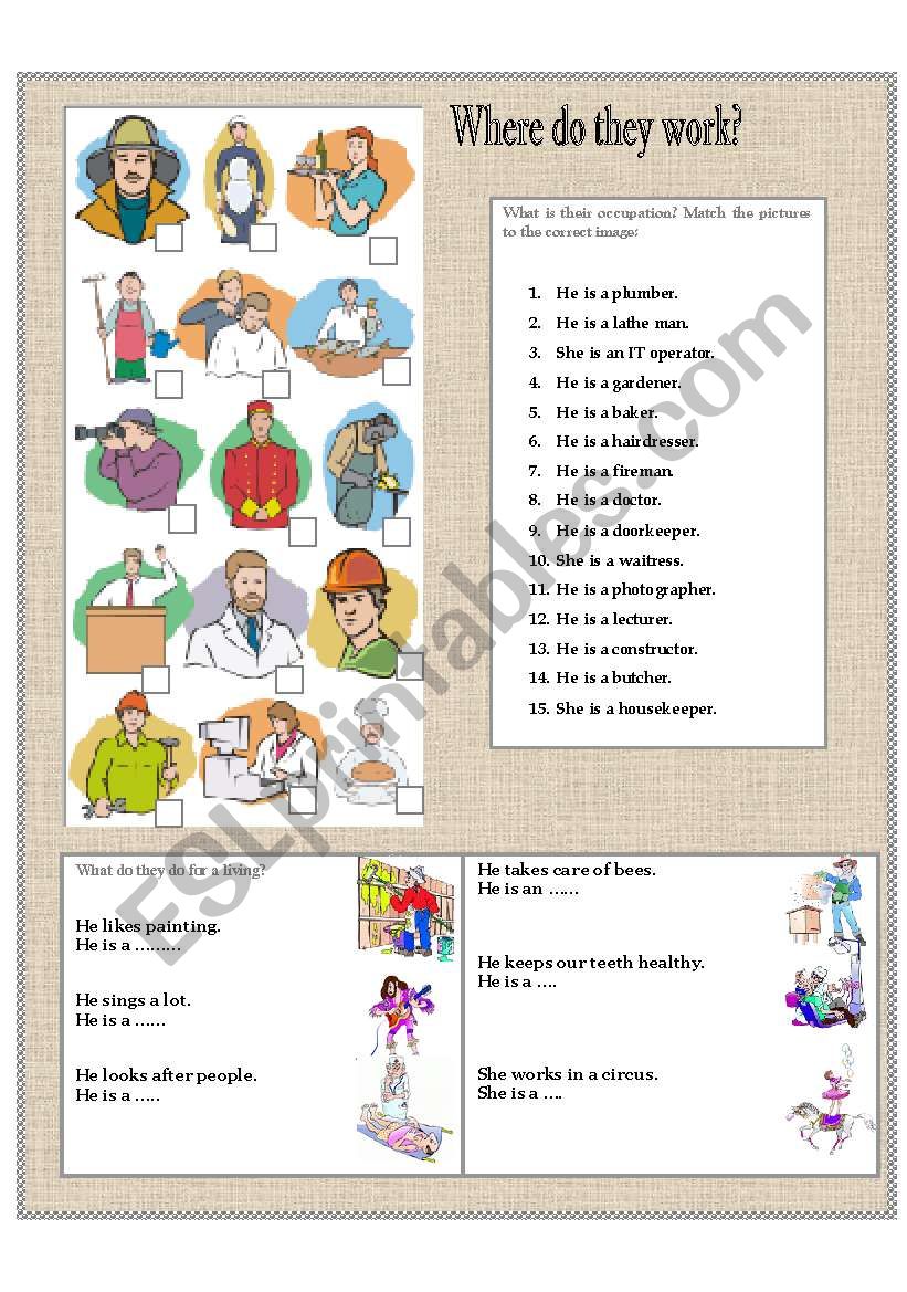 Where do they work? worksheet