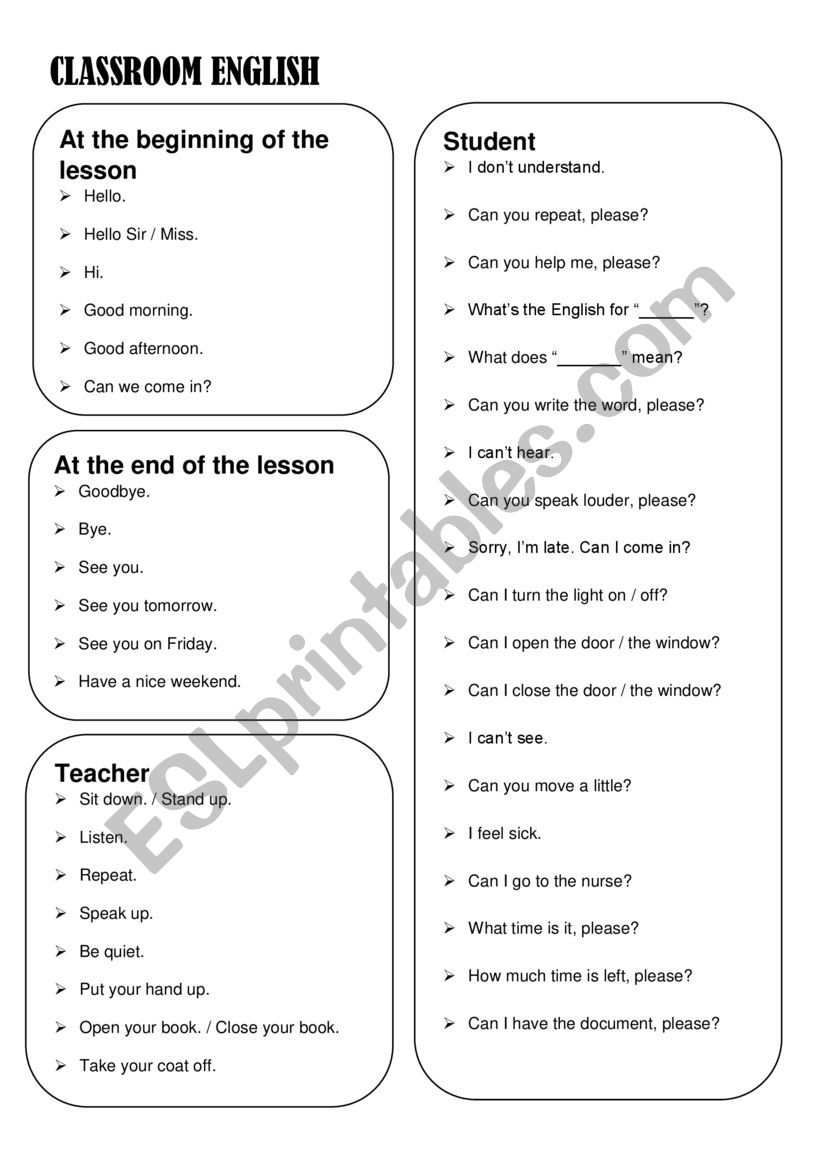 Classroom English worksheet