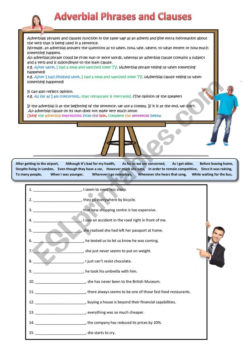 Adverbials worksheet