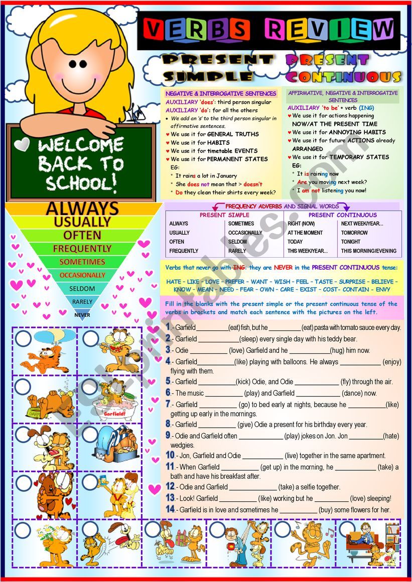 Â´WELCOME BACK TO SCHOOLÂ´ (p. simple & continuous/ frequency adverbs)