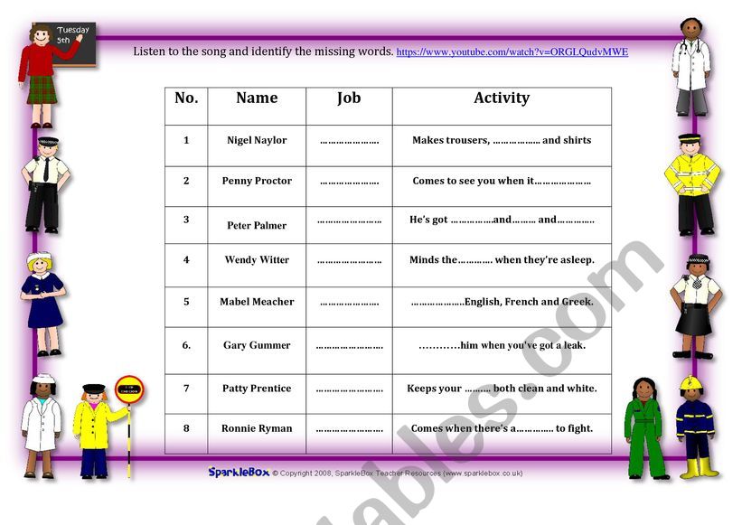 Jobs worksheet