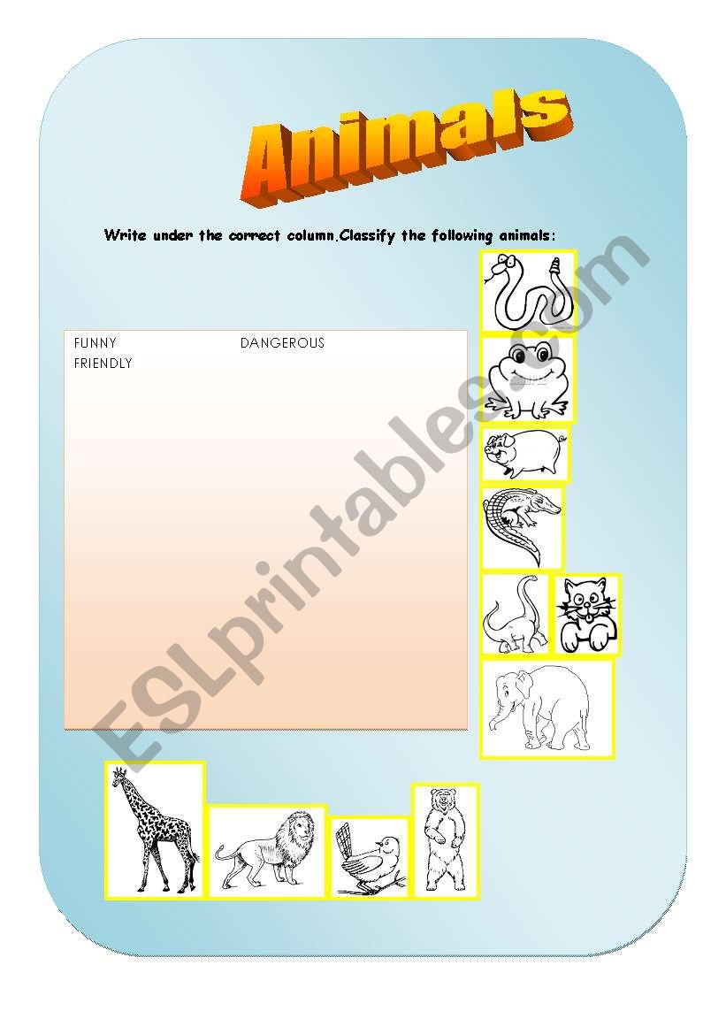 Animals worksheet