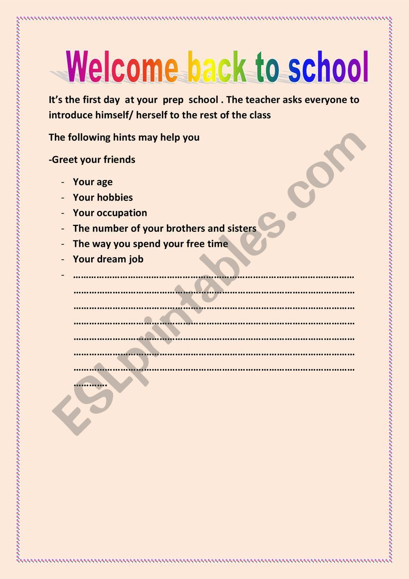 welcome back to school worksheet