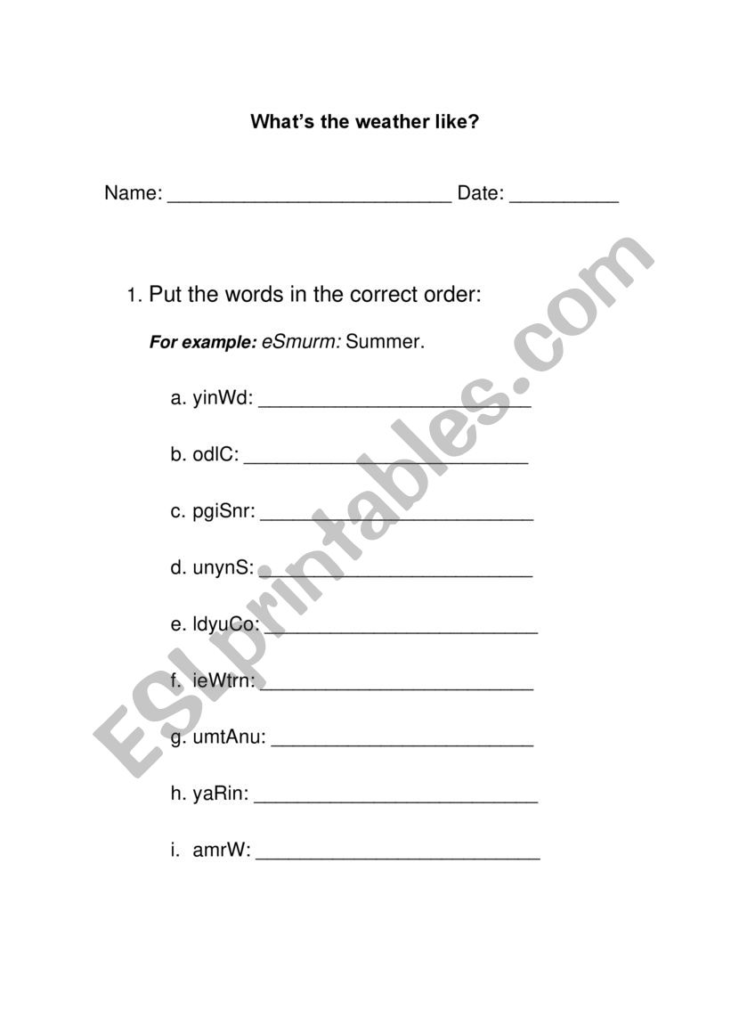 Weather Vocabulary worksheet