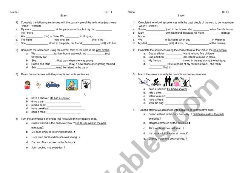 Past simple Exam worksheet