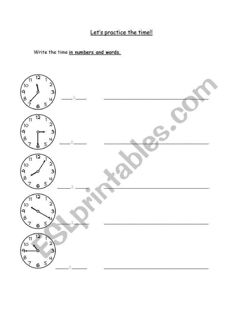 Practicing the time worksheet