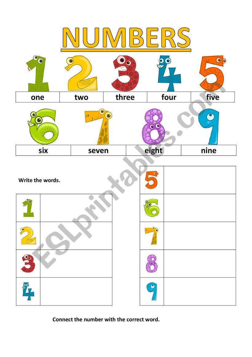 Numbers 1 to 9 worksheet