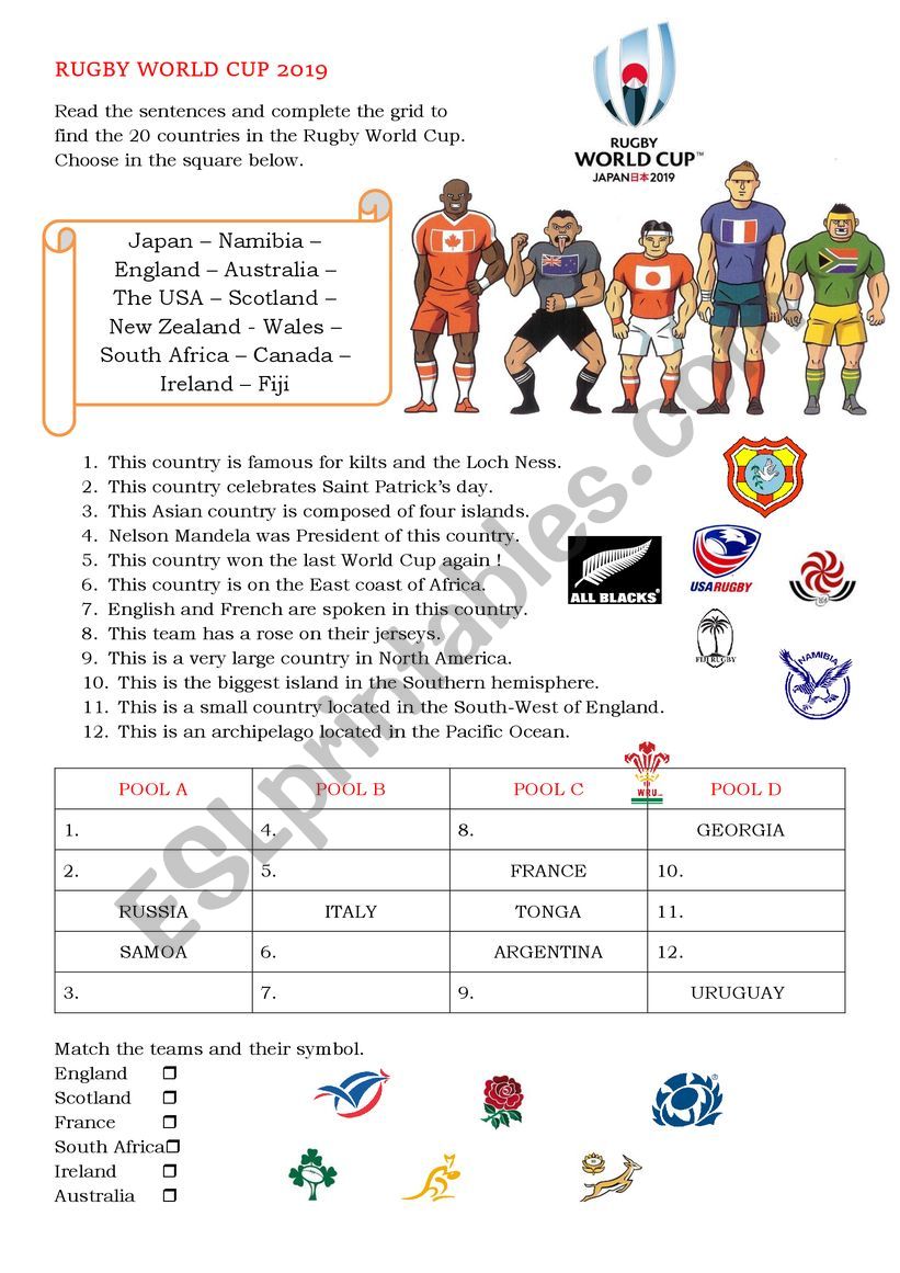 Rugby World Cup 2019 worksheet