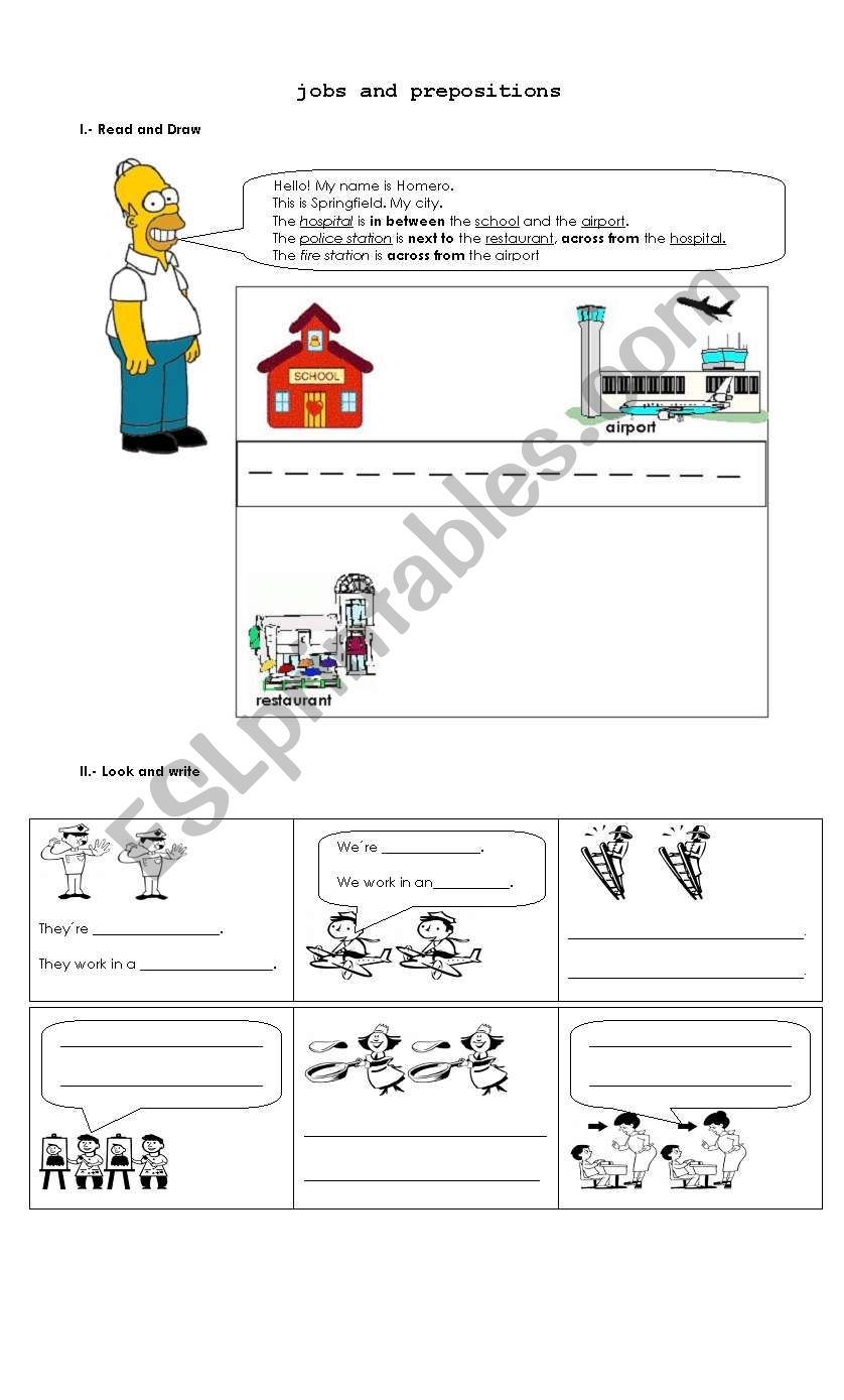 Prepositions and jobs worksheet