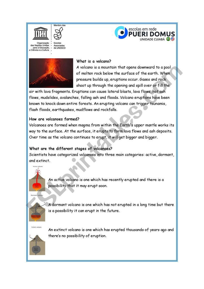 Volcano  worksheet