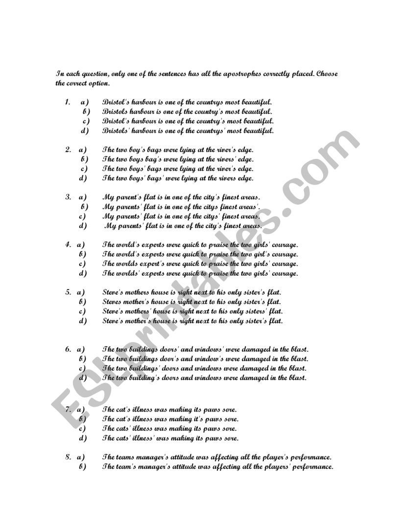 Apostrophes worksheet