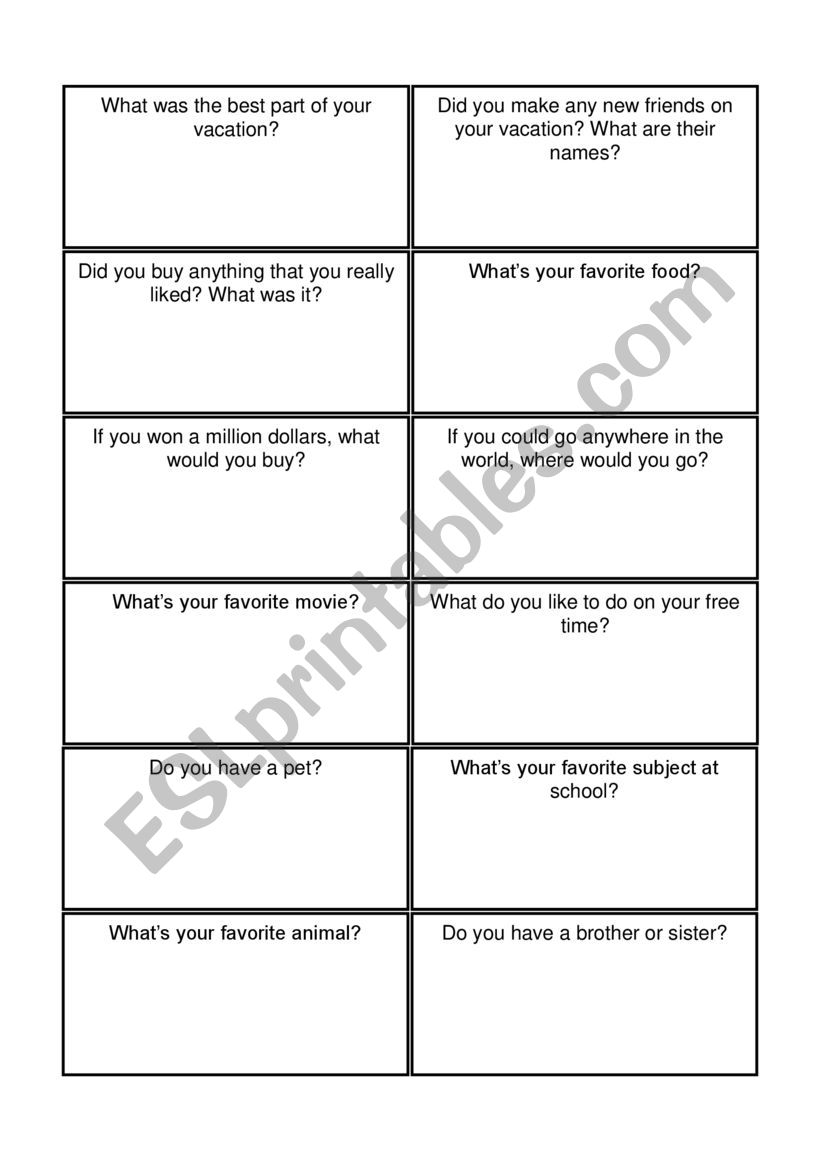 Getting to know cards worksheet