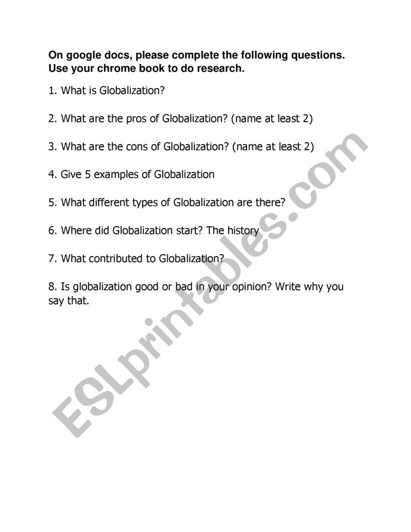 Globalization worksheet