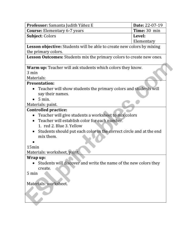Colors worksheet