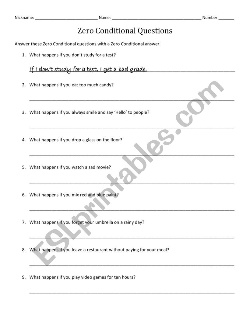 Zero Conditional Questions worksheet