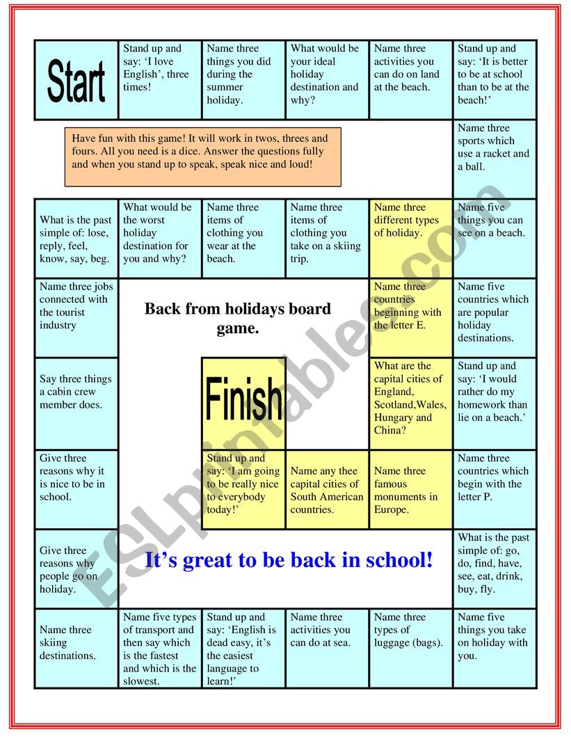 Back to School game worksheet