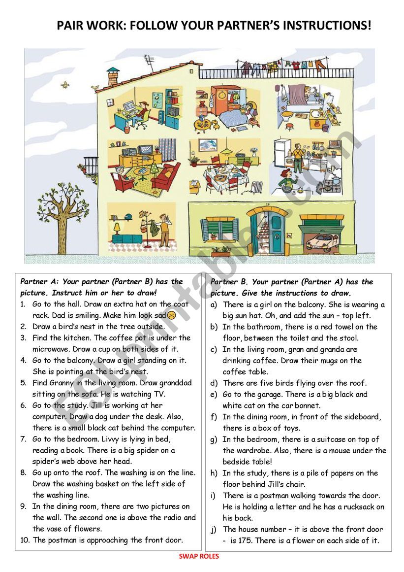 Pair work activity: follow the instructions and draw...