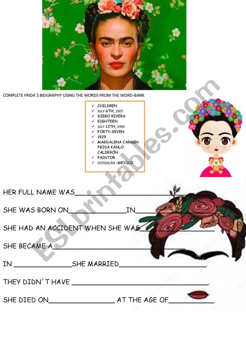 FRIDA KAHLO BIOGRAPHY- WITH KEY