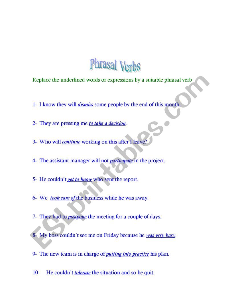 Phrasal Verbs worksheet
