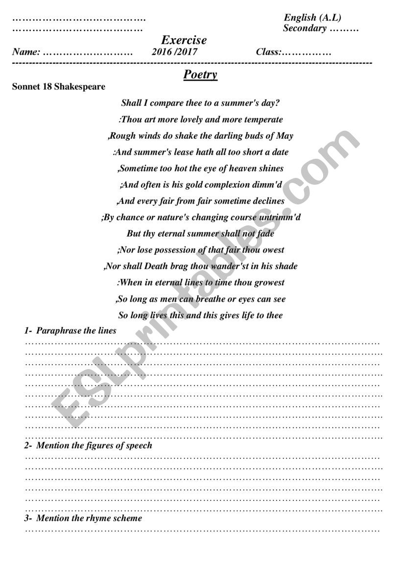 poetry worksheet