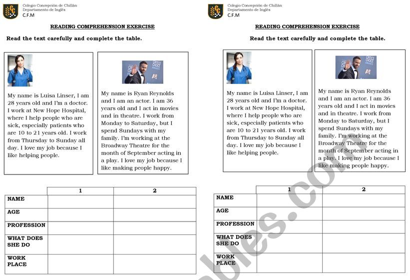 Reading comprehension worksheet