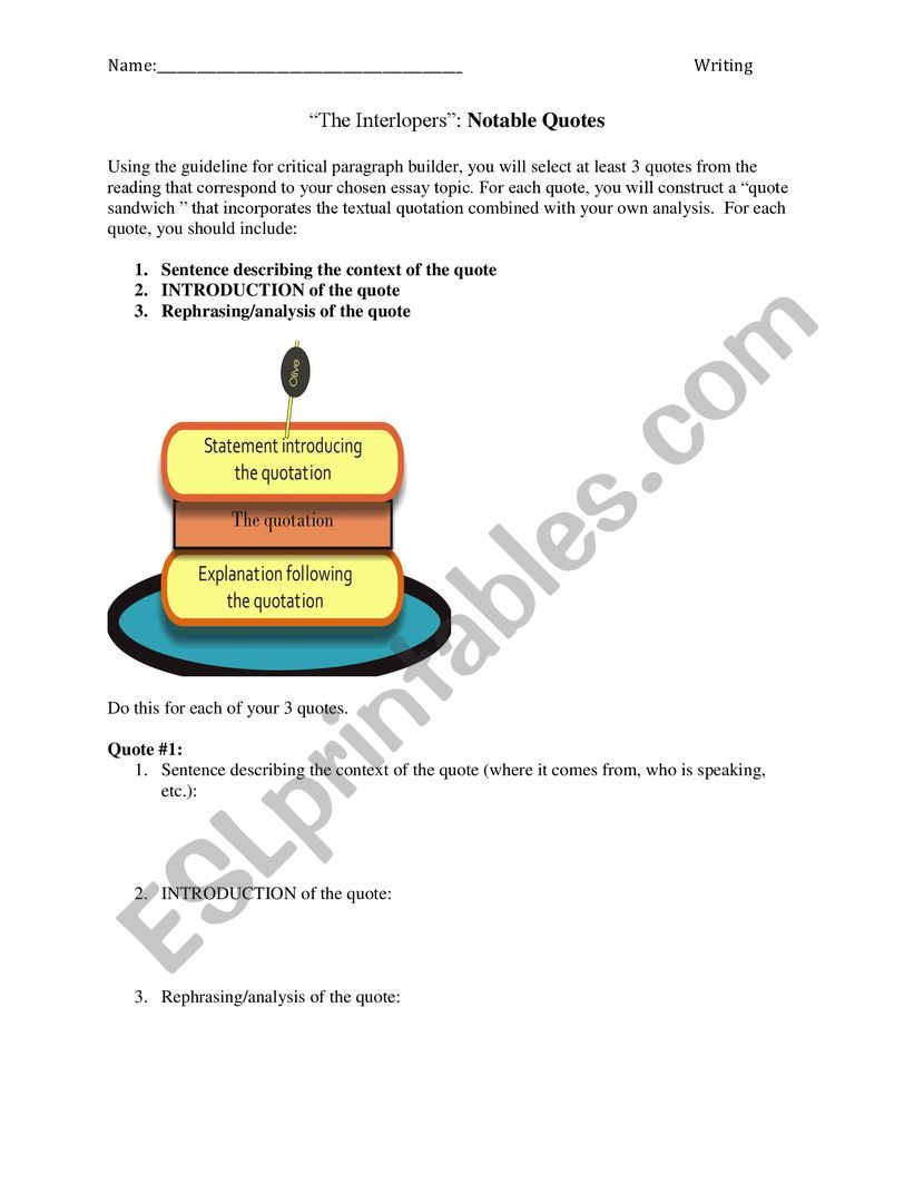 Quote Sandwiches worksheet