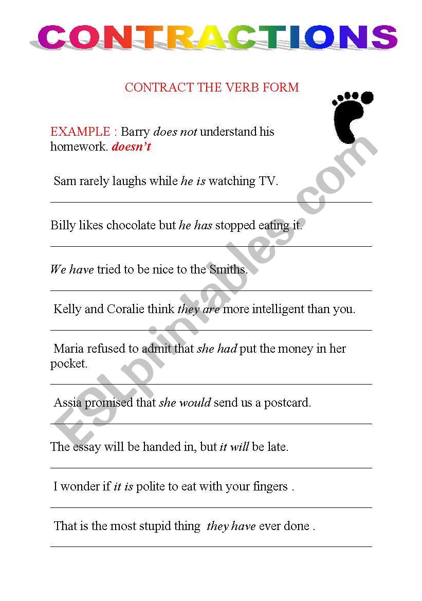 CONTRACTIONS worksheet