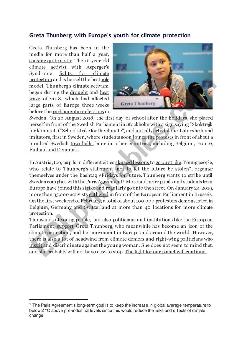 Greta Thunberg worksheet