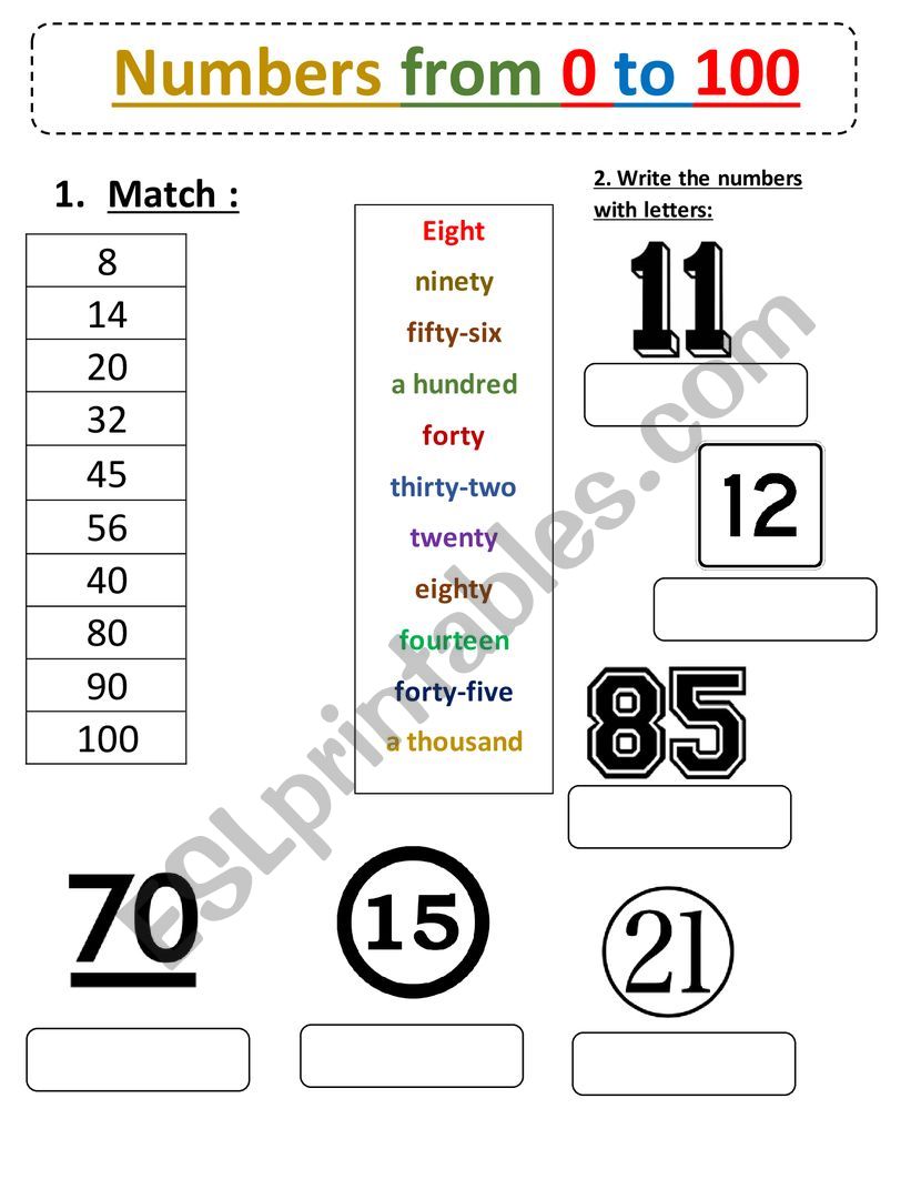 Numbers from 1 - 100 worksheet