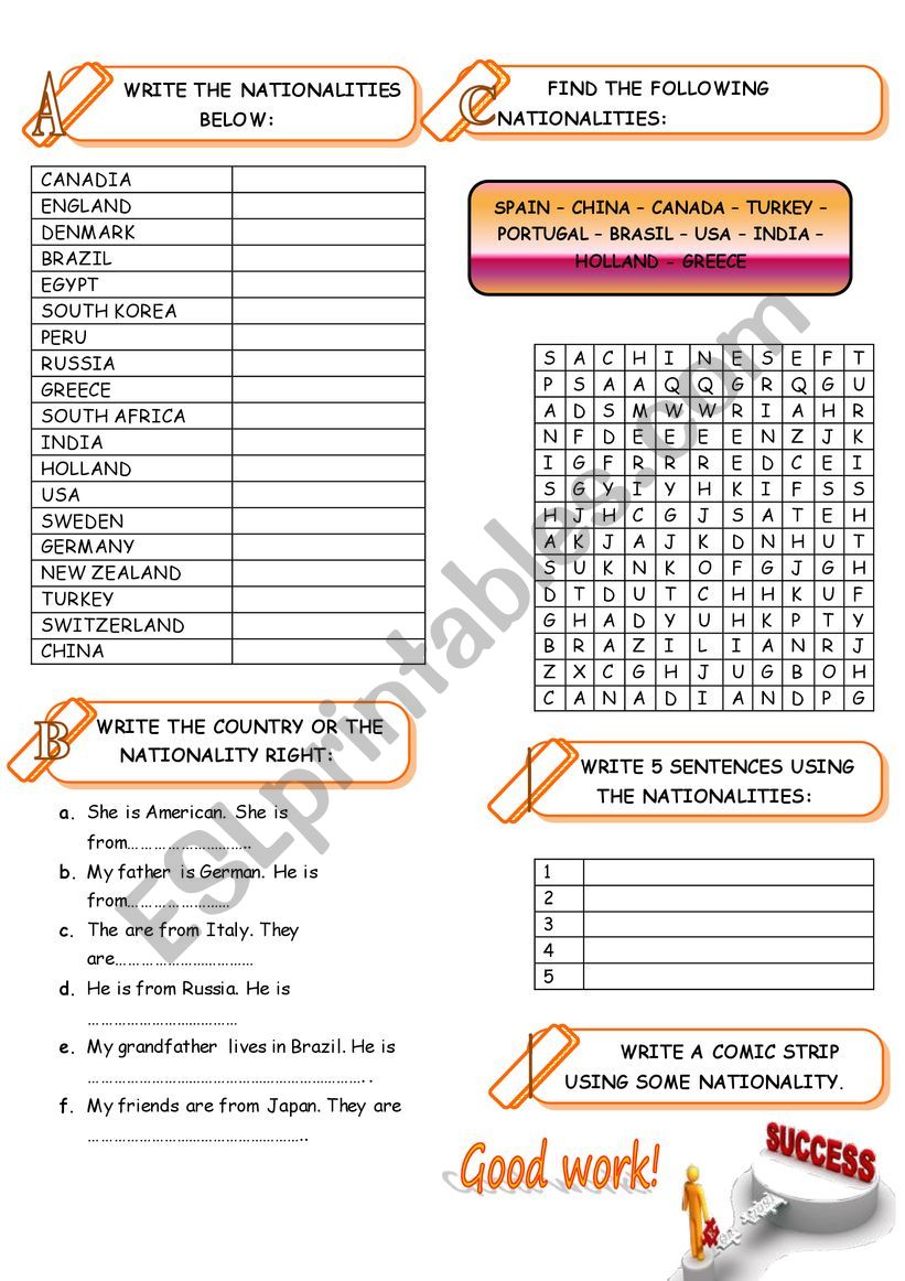 COUNTRIES AND NATIONALITIES worksheet