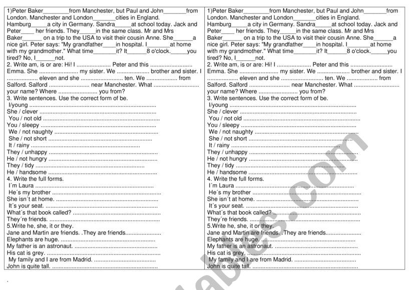 verb to be activities worksheet