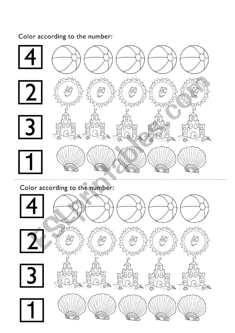 Color according to the numbers esl worksheet by mfreixiela