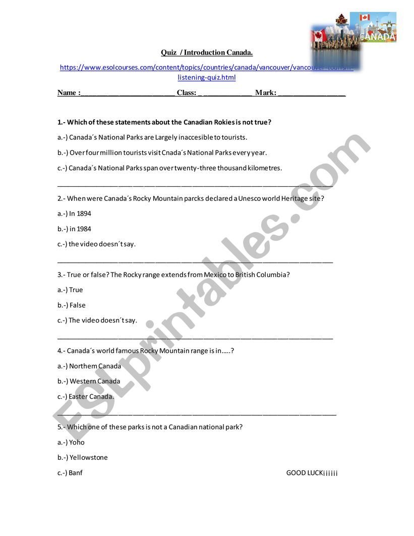 Quiz /  Canada worksheet