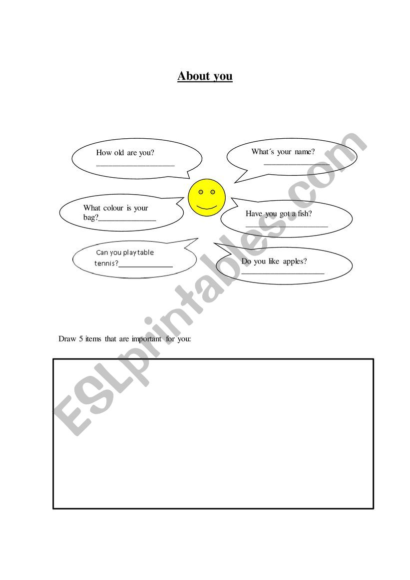 About you worksheet