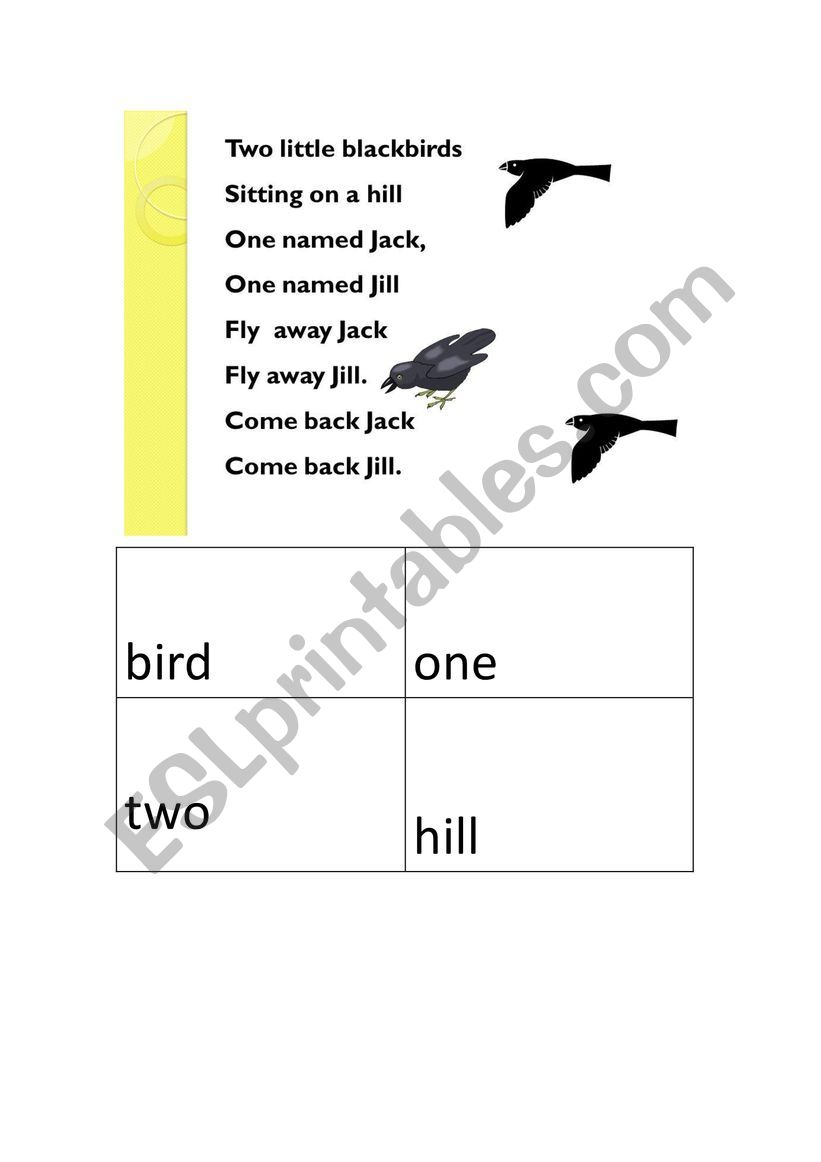 2 little black bird worksheet
