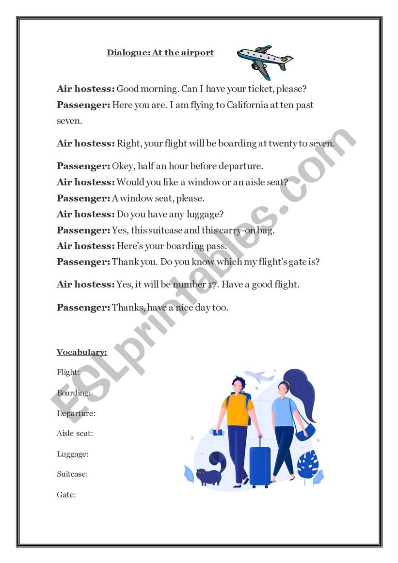 At the airport worksheet