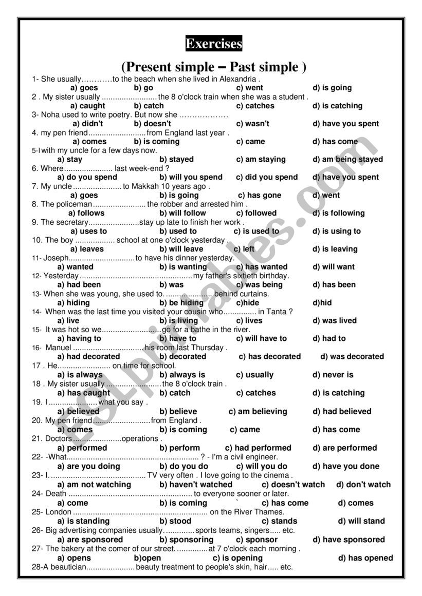 present simple - past simple worksheet