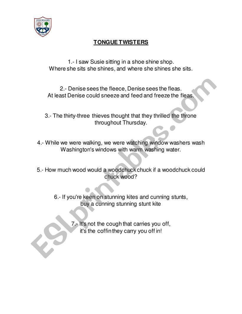 Tongue Twister worksheet