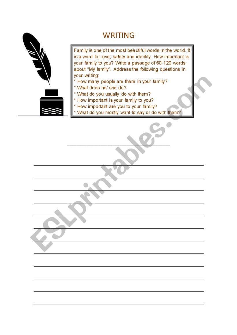 Writing: my family worksheet