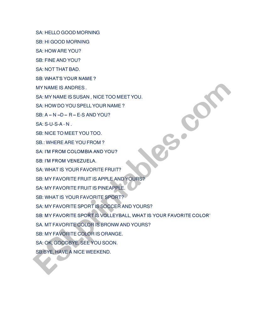 SPEAKING ACTIVITY GREETINGS  worksheet