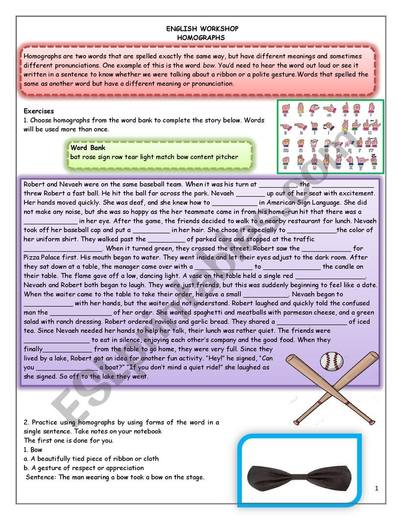 Homographs worksheet